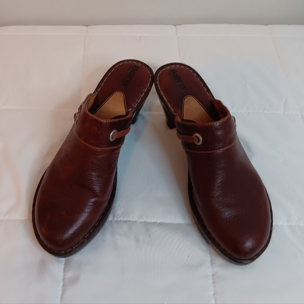 Born Leather Corll Ceadar Brown Leather Mule Clog Sz 10